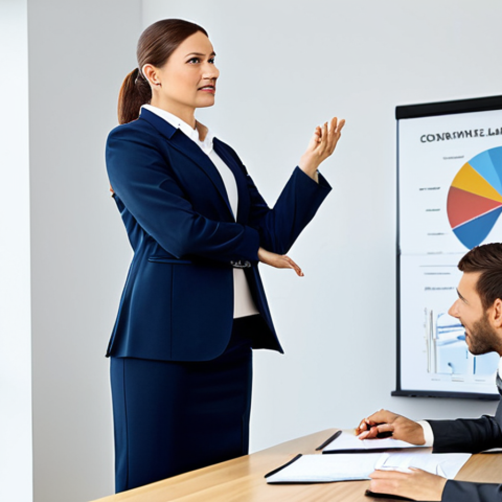 친환경 마케팅 자격증 취득 방법 - **Prompt:** A professional businesswoman in a modest business suit, giving a presentation on sustain...